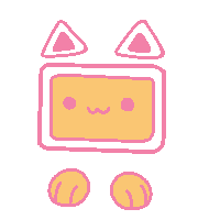 A yellow square with white borders, 2 yellow paws, 2 white cat ears and 2 pink dot eyes.