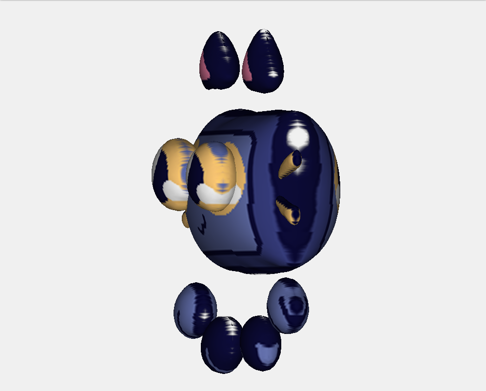 view of 3d Div from the side. Her body and limbs are thick like pillows and her eyes are bulging out.