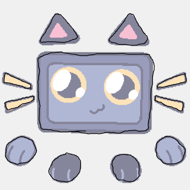 a faded out image of Div: a blue square with big yellow eyes, 4 paws and black ears, traced over with black lines.