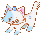 White cat with blue spots and a blueberry on it's head