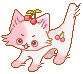 White cat with pink spots and a cherry on it's head