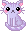 Pastel purple cat blinking and showing its tongue.