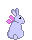 Purple bunny with a pink bow around its neck.