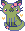 A green cat with flowers.