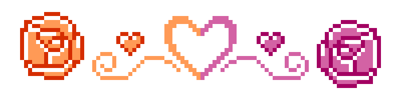 a half pink half orange heart with 2 roses on either side surrounded by sparkles and spinning hearts